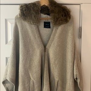 Zara knit cape with fur trim hood